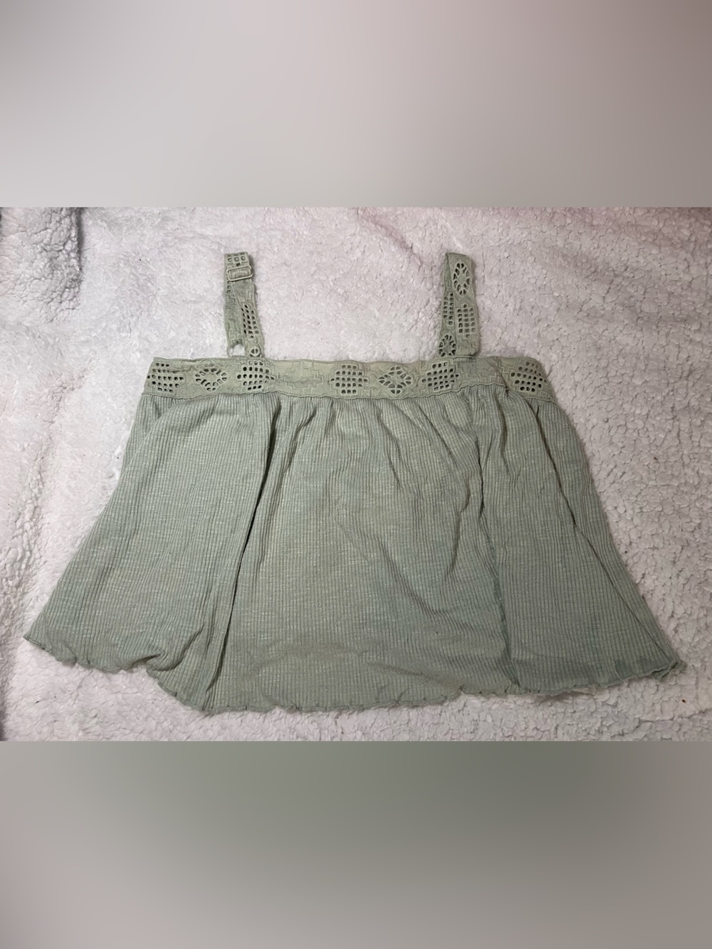 Rewind Sage Green Crochet-Trim Skater Skirt